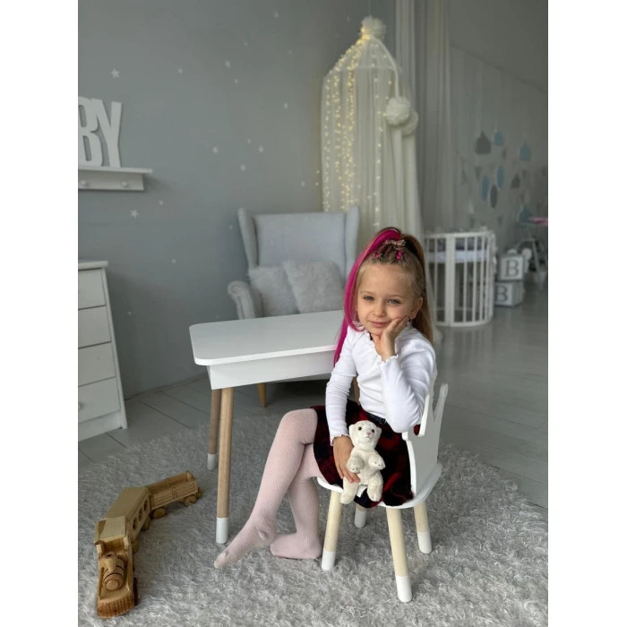 Столик с откидывающимся верхом 53х60х45 и стульчик корона 26.5х26х25, стол и стул для детей от 1 года, белый