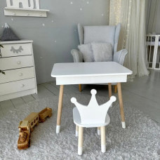 Столик с откидывающимся верхом 53х60х45 и стульчик корона 26.5х26х25, стол и стул для детей от 1 года, белый