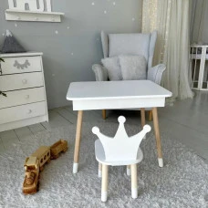 Столик с откидывающимся верхом 53х60х45 и стульчик корона 26.5х26х25, стол и стул для детей от 1 года, белый