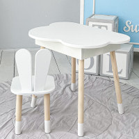 Столик хмаринка з нішею яка підіймається 54х68х50 і стільчик вушка зайчика 26.5х26х25, стіл та стілець в дитячу, білий