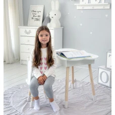 Столик хмаринка з нішею яка підіймається 54х68х50 і стільчик вушка зайчика 26.5х26х25, стіл та стілець в дитячу, білий