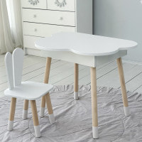 Столик хмаринка з нішею яка підіймається 54х68х50 і стільчик вушка зайчика 26.5х26х25, стіл та стілець в дитячу, білий