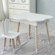 Столик хмаринка з нішею яка підіймається 54х68х50 і стільчик вушка зайчика 26.5х26х25, стіл та стілець в дитячу, білий