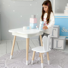 Столик облачко с поднимающейся нишей 54х68х50 и стульчик ушка зайчика 26.5х26х25, стол и стул в детский, белый