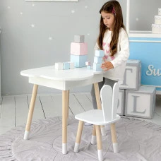 Столик хмаринка з нішею яка підіймається 54х68х50 і стільчик вушка зайчика 26.5х26х25, стіл та стілець в дитячу, білий