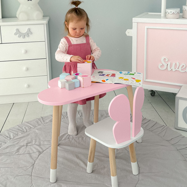 Детский стульчик бабочка 26.5х26х25см, стул в девичью комнату, белый с розовым