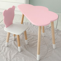 Столик облако 46х70х40 и стул медведик 26.5х26х25, детский стол и стульчик для рисования/занятий, розовый с белым