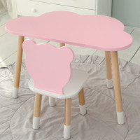 Столик облако 46х70х40 и стул медведик 26.5х26х25, детский стол и стульчик для рисования/занятий, розовый с белым