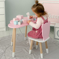 Столик облако 46х70х40 и стул медведик 26.5х26х25, детский стол и стульчик для рисования/занятий, розовый с белым