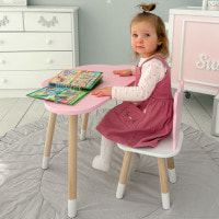 Столик облако 46х70х40 и стул медведик 26.5х26х25, детский стол и стульчик для рисования/занятий, розовый с белым