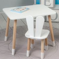 Стол прямоугольный 46х60х45 и стул ушки кролика 26.5х26х25, столик и стульчик в детский, белый