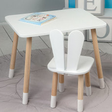 Стол прямоугольный 46х60х45 и стул ушки кролика 26.5х26х25, столик и стульчик в детский, белый