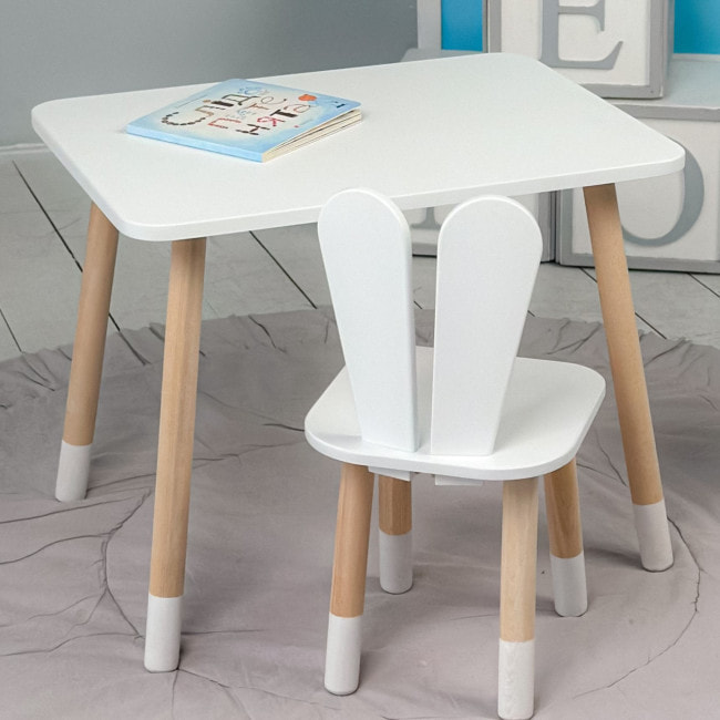 Стол прямоугольный 46х60х45 и стул ушки кролика 26.5х26х25, столик и стульчик в детский, белый