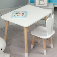 Стол прямоугольный 46х60х45 и стул ушки кролика 26.5х26х25, столик и стульчик в детский, белый