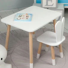 Стіл прямокутний 46х60х45 і стілець вушка кролика 26.5х26х25, столик та стільчик в дитячу, білий