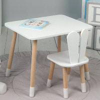 Стол прямоугольный 46х60х45 и стул ушки кролика 26.5х26х25, столик и стульчик в детский, белый