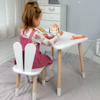 Стол прямоугольный 46х60х45 и стул ушки кролика 26.5х26х25, столик и стульчик в детский, белый
