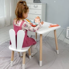 Стіл прямокутний 46х60х45 і стілець вушка кролика 26.5х26х25, столик та стільчик в дитячу, білий
