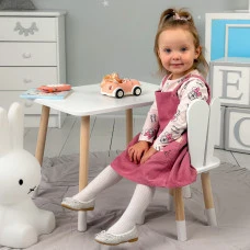 Стіл прямокутний 46х60х45 і стілець вушка кролика 26.5х26х25, столик та стільчик в дитячу, білий