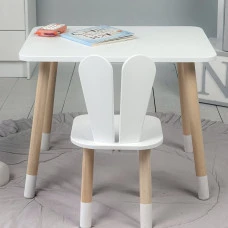 Стіл прямокутний 46х60х45 і стілець вушка кролика 26.5х26х25, столик та стільчик в дитячу, білий