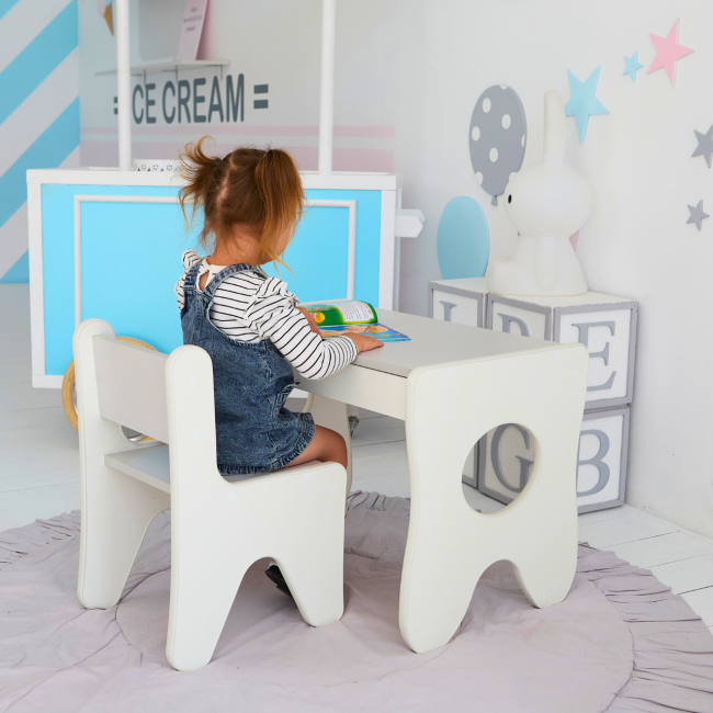 Стульчик для детской 55×37×33 детский удобный стул для игр, белый с серым