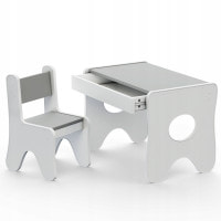 Столик та стільчик для дитини 70×45×51, дитячий гральний стіл та стілець, білий з сірим