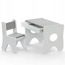 Столик та стільчик для дитини 70×45×51, дитячий гральний стіл та стілець, білий з сірим