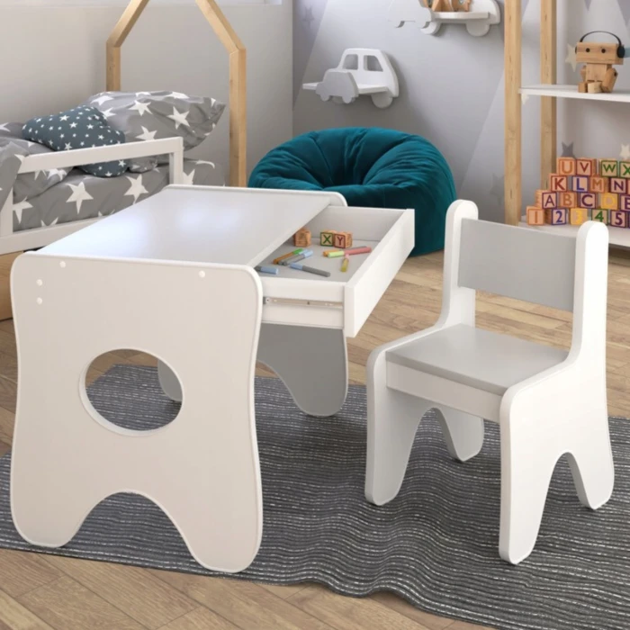 Стільчик для дитячої кімнати 55×37×33 дитячий зручний стілець для ігор, білий з сірим