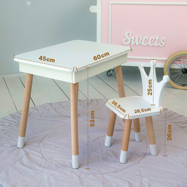 Детский деревянный столик с откидным верхом 53×60×45, стол с нишей в детскую, белый