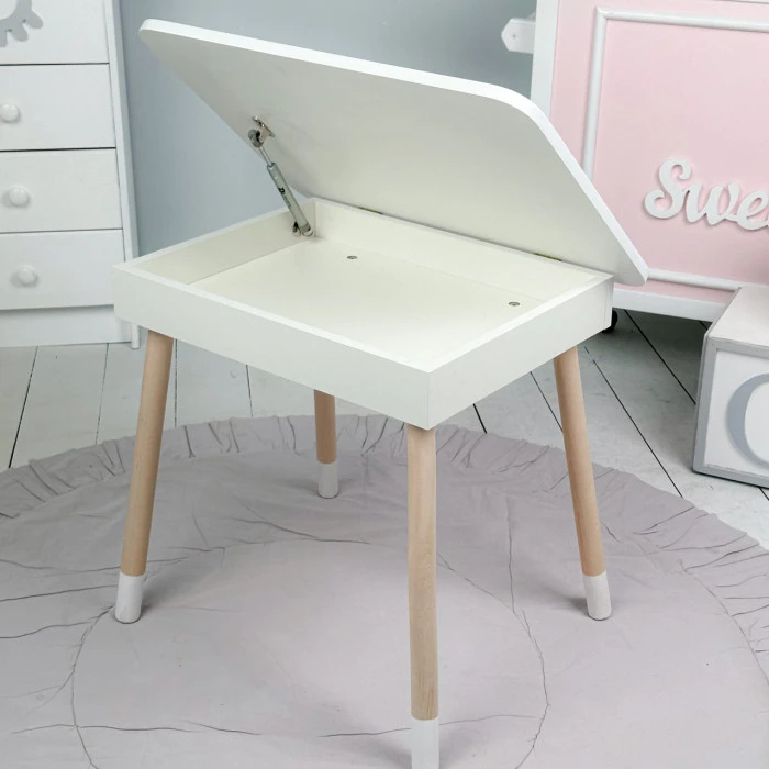 Дитячий дерев'яний столик з відкидним верхом 53×60×45, стіл з нішею в дитячу, білий