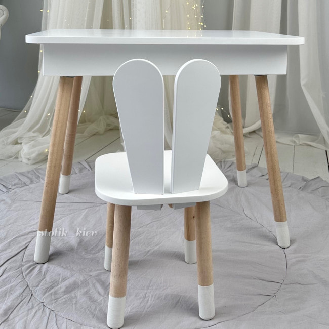 Детский деревянный столик с откидным верхом 53×60×45, стол с нишей в детскую, белый