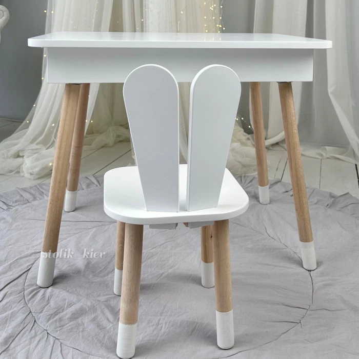 Дитячий дерев'яний столик з відкидним верхом 53×60×45, стіл з нішею в дитячу, білий