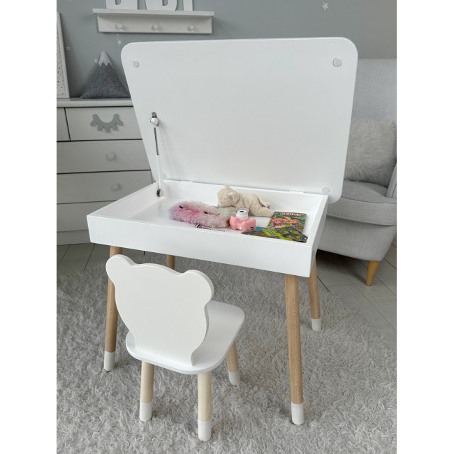 Детский деревянный столик с откидным верхом 53×60×45, стол с нишей в детскую, белый