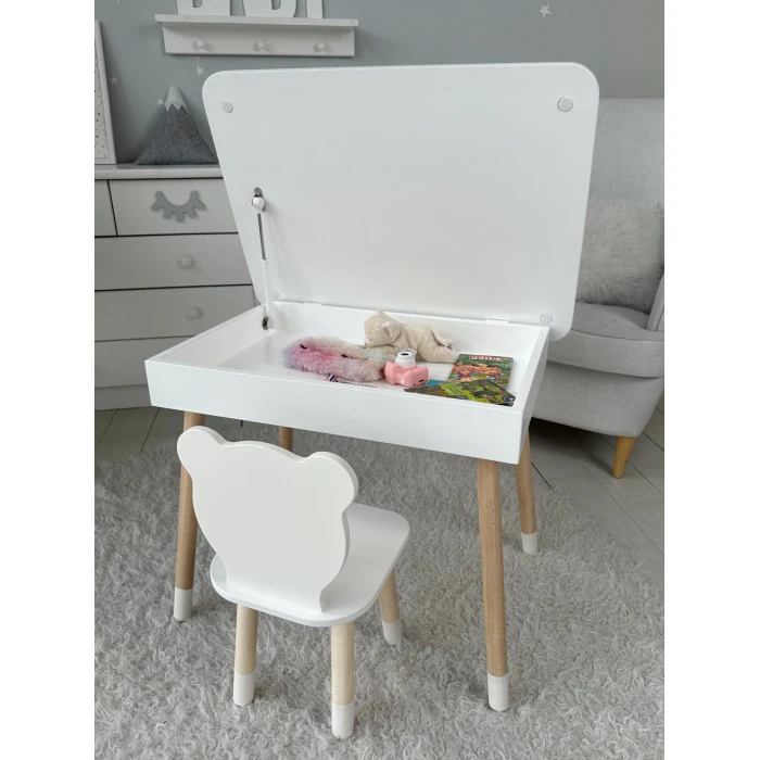 Дитячий дерев'яний столик з відкидним верхом 53×60×45, стіл з нішею в дитячу, білий