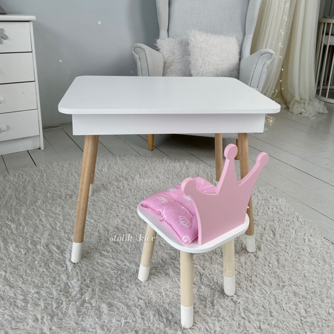 Детский деревянный столик с откидным верхом 53×60×45, стол с нишей в детскую, белый