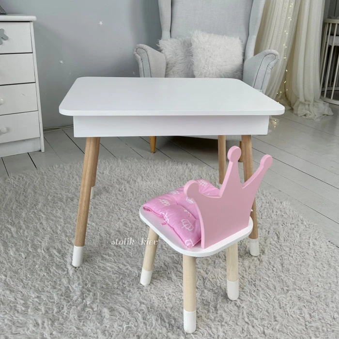 Дитячий дерев'яний столик з відкидним верхом 53×60×45, стіл з нішею в дитячу, білий