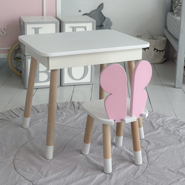 Детский деревянный столик с откидным верхом 53×60×45, стол с нишей в детскую, белый