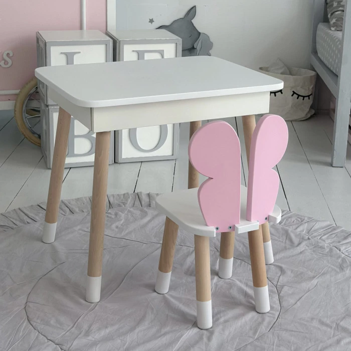 Дитячий дерев'яний столик з відкидним верхом 53×60×45, стіл з нішею в дитячу, білий