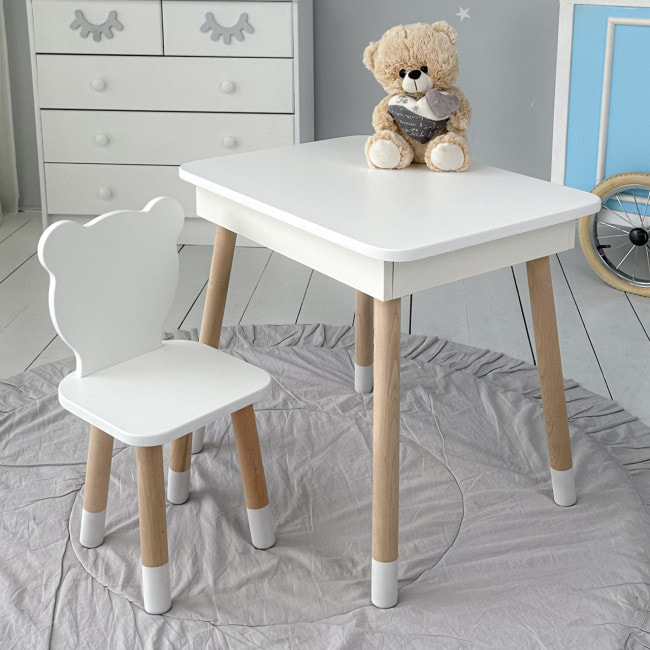 Детский деревянный столик с откидным верхом 53×60×45, стол с нишей в детскую, белый