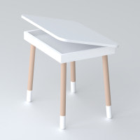 Детский деревянный столик с откидным верхом 53×60×45, стол с нишей в детскую, белый