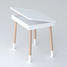 Дитячий дерев'яний столик з відкидним верхом 53×60×45, стіл з нішею в дитячу, білий