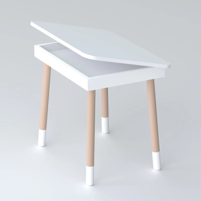 Дитячий дерев'яний столик з відкидним верхом 53×60×45, стіл з нішею в дитячу, білий