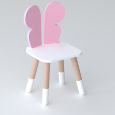 Детский стульчик бабочка 26.5х26х25см, стул в девичью комнату, белый с розовым