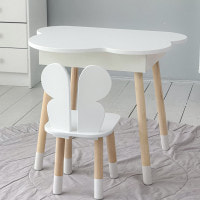 Столик облачко с нишей для вещей 54х68х50 и стульчик спинка в форме бабочки 26.5х26х25, стол и стул в детскую комнату, белый