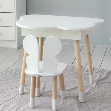 Столик облачко с нишей для вещей 54х68х50 и стульчик спинка в форме бабочки 26.5х26х25, стол и стул в детскую комнату, белый