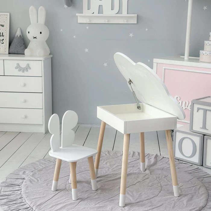 Столик хмаринка з нішею для речей 54х68х50 і стільчик спинка в формі метелика 26.5х26х25, стіл та стілець в дитячу кімнату, білий