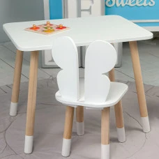 Стол прямоугольный 46х60х45 и стул бабочка 26.5х26х25, столик и стульчик для девочки до 7 лет, белый