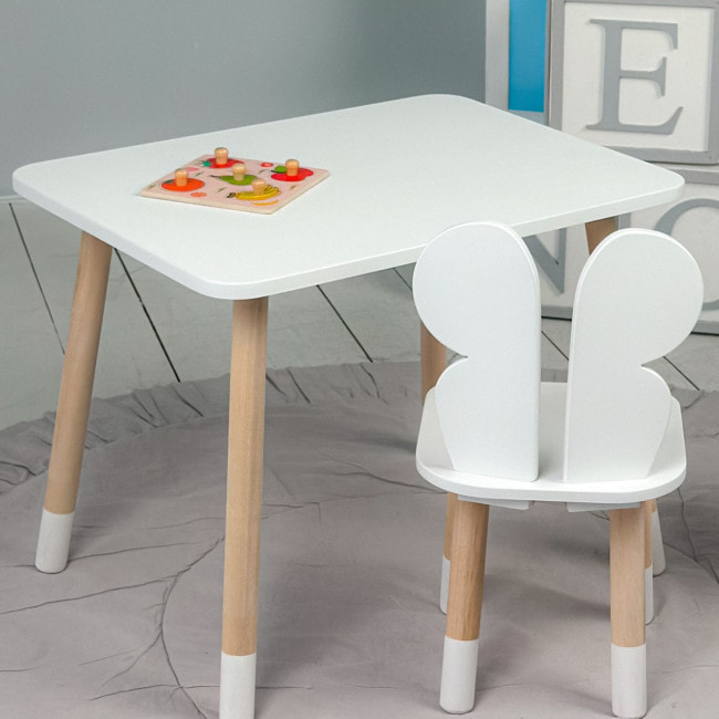 Стол прямоугольный 46х60х45 и стул бабочка 26.5х26х25, столик и стульчик для девочки до 7 лет, белый