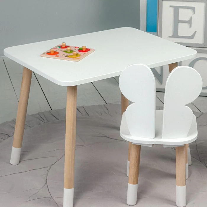 Стіл прямокутний 46х60х45 і стілець метелик 26.5х26х25, столик та стільчик для дівчинки до 7 років, білий