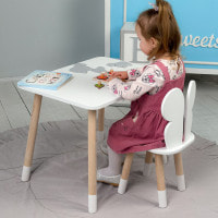 Стол прямоугольный 46х60х45 и стул бабочка 26.5х26х25, столик и стульчик для девочки до 7 лет, белый